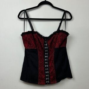 Y2K Royal Bones Gothic Black and Red Lace Corset Top Sz XL